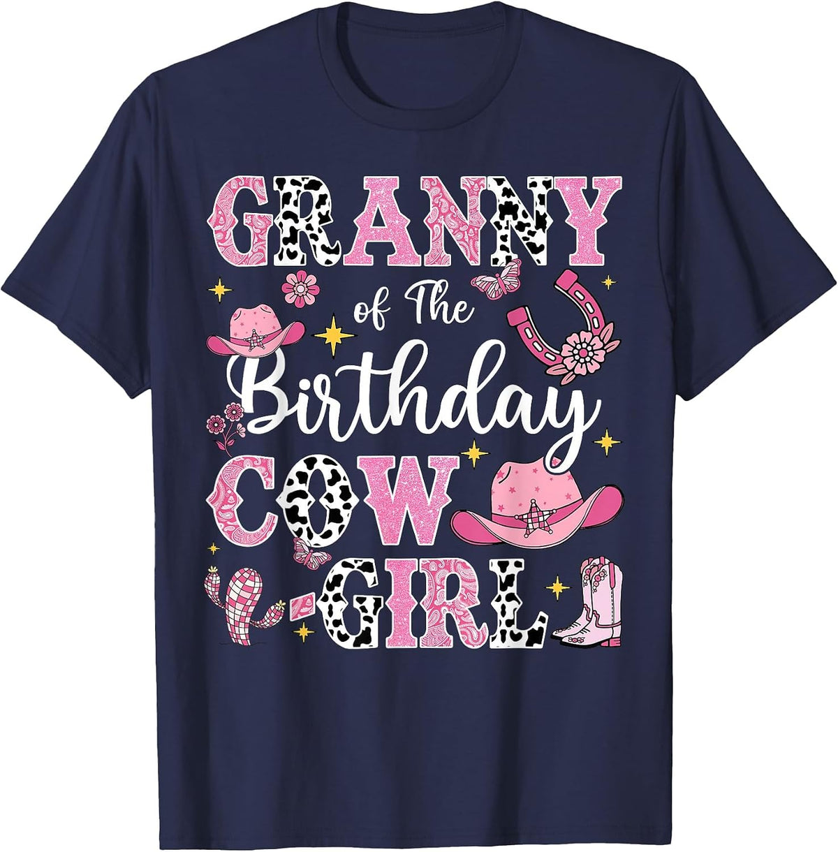 Granny of The Birthday Cow-Girl Rodeo Cow Girl Birthday T-Shirt - Navy Blue