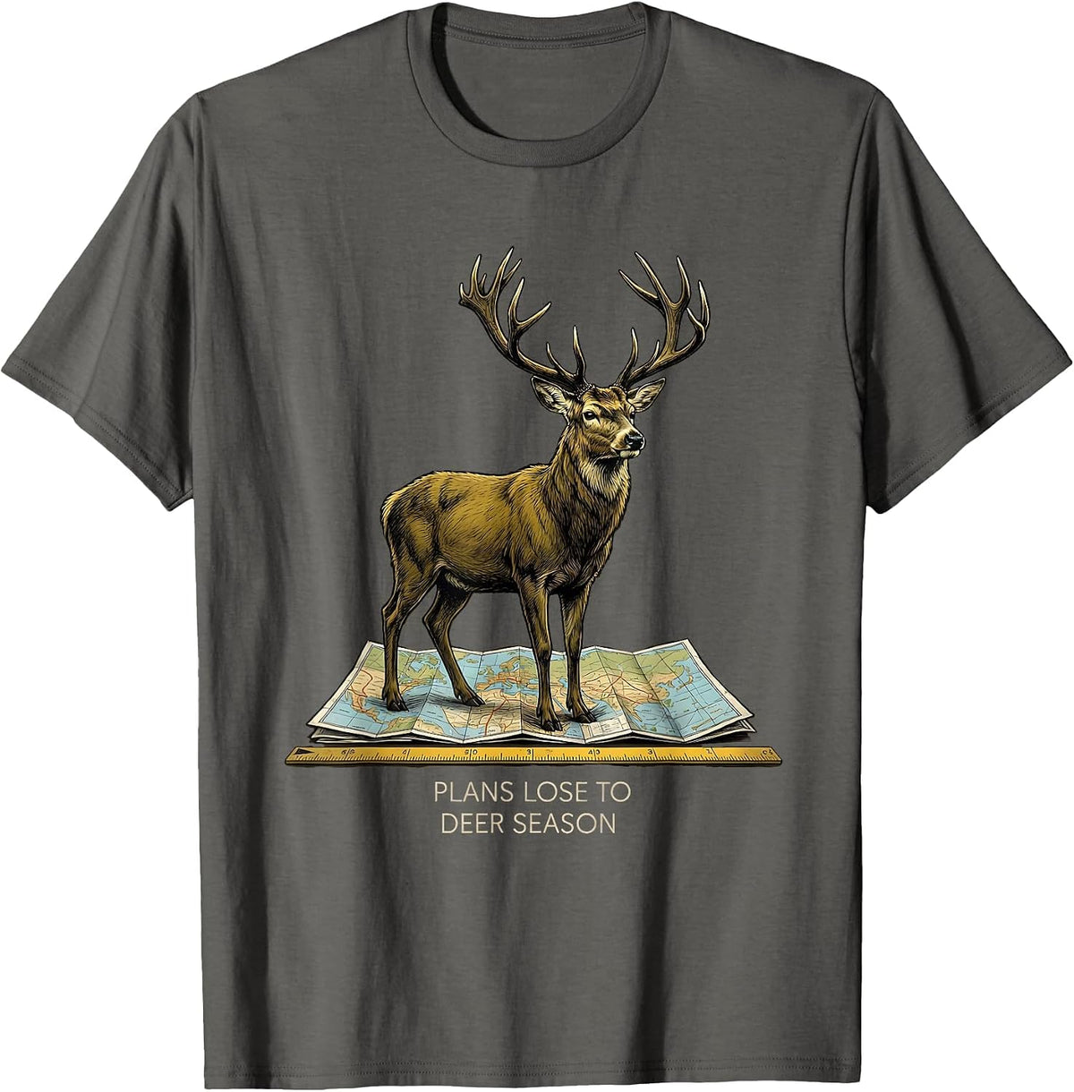 Plans Lose To Deer Season Funny Hunting Dad Humor T-Shirt - Asphalt Grey