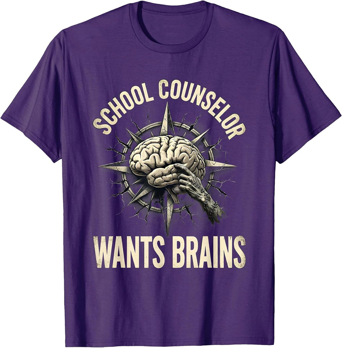 Men's School Counselor Wants Brains Funny Zombie Teacher Halloween T-Shirt - Purple