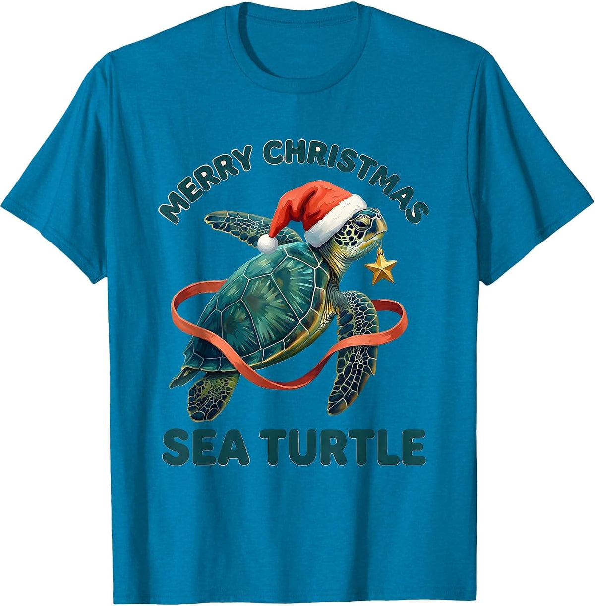 Merry Christmas Sea Turtle Cute Sea Turtle Lover Holiday T-Shirt - Sapphire Blue