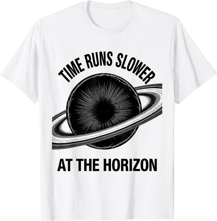 Men's Time Runs Slower At The Horizon Scratchboard Physics T-Shirt - White