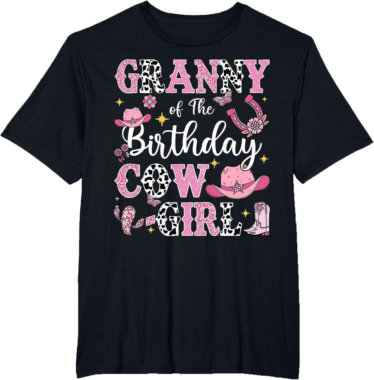 Granny of The Birthday Cow-Girl Rodeo Cow Girl Birthday T-Shirt - Black
