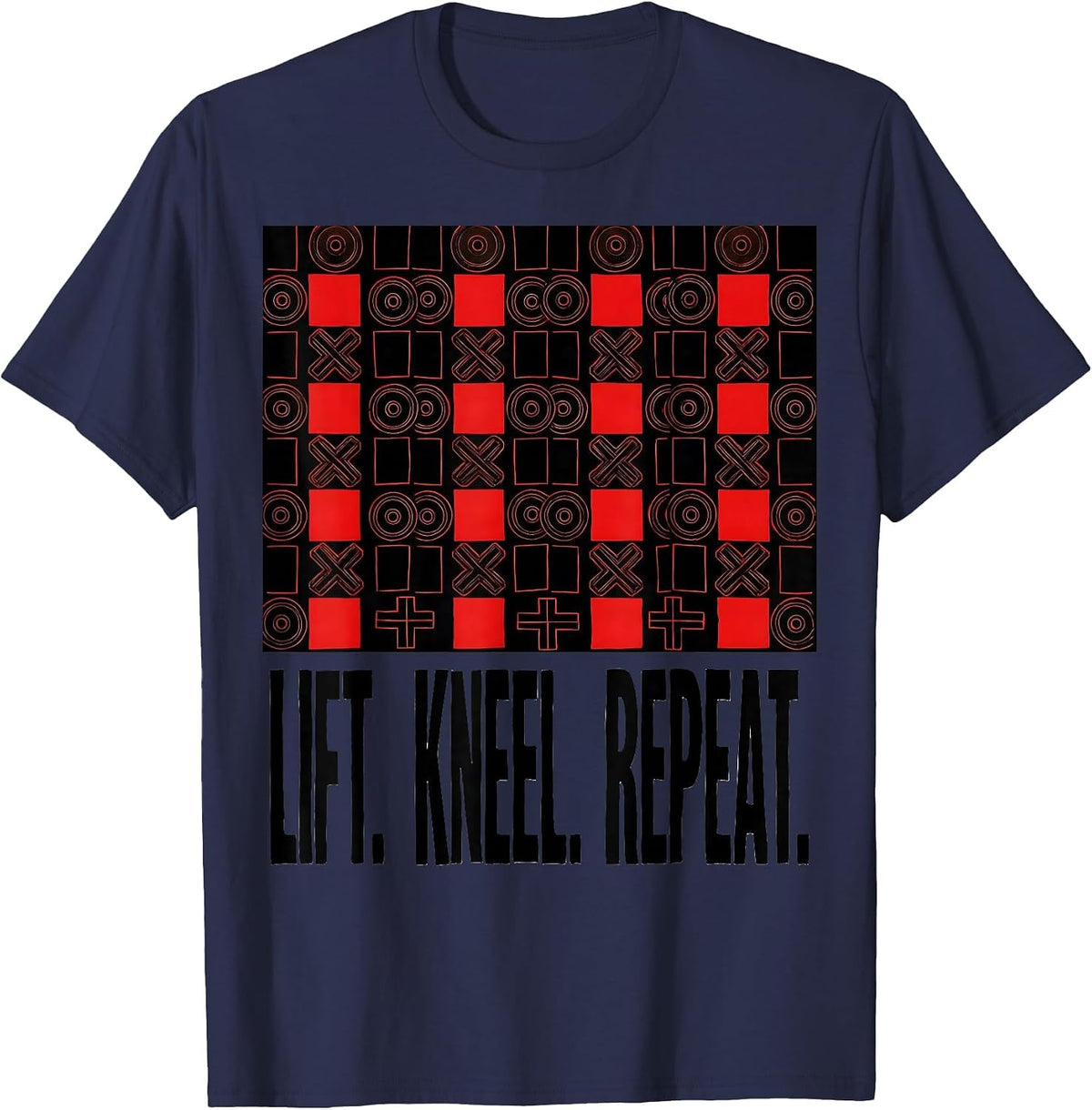 Lift. Kneel. Repeat. Geometric Christian Gym Workout T-Shirt - Navy Blue