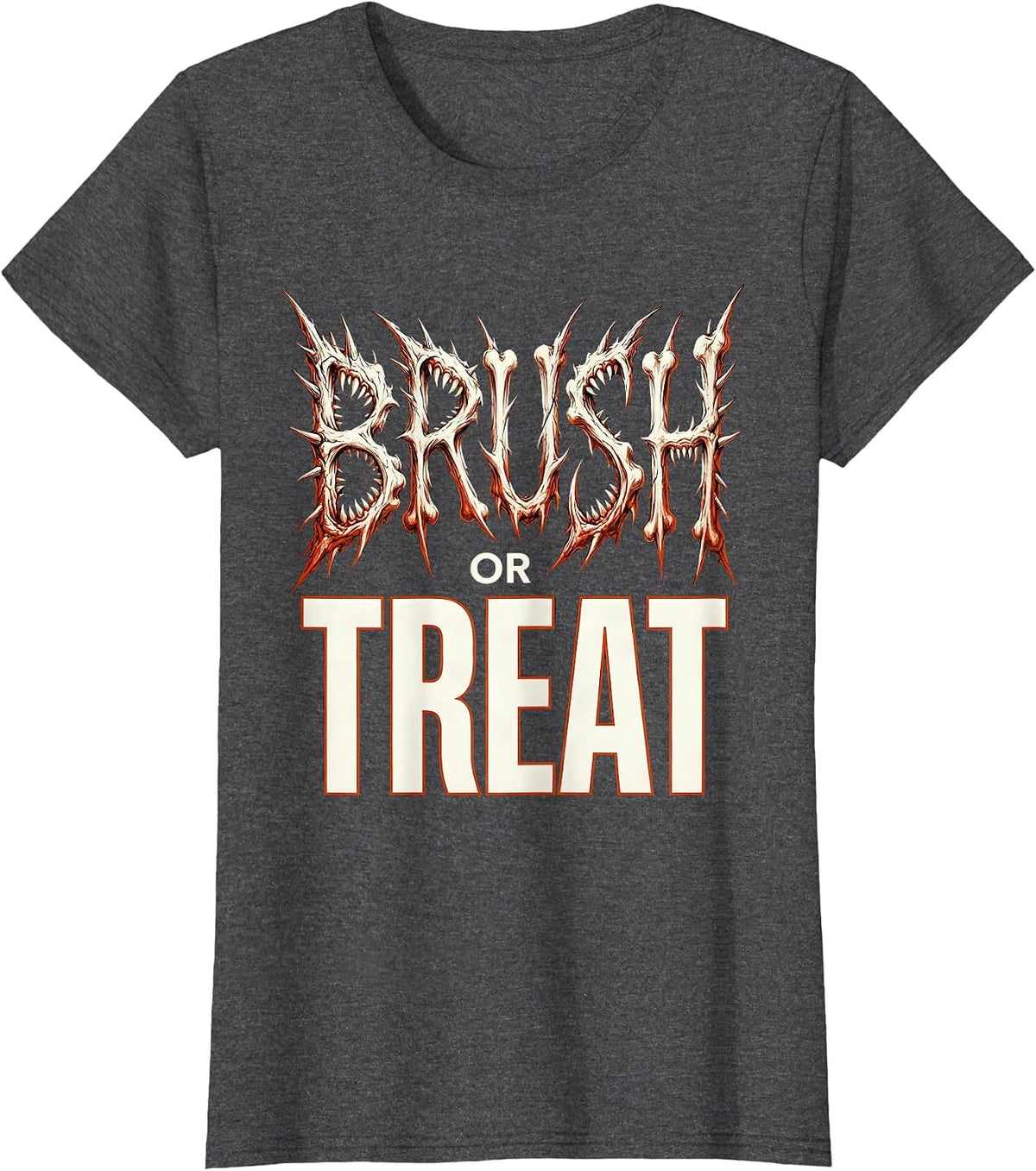 Women's Brush or Treat Dental Halloween Design T-Shirt - Dark Heather Grey