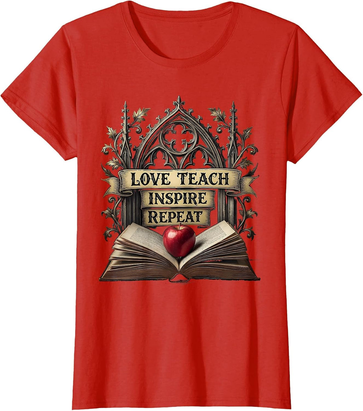 Love Teach Inspire Repeat 2nd Grade Teacher T-Shirt - Red