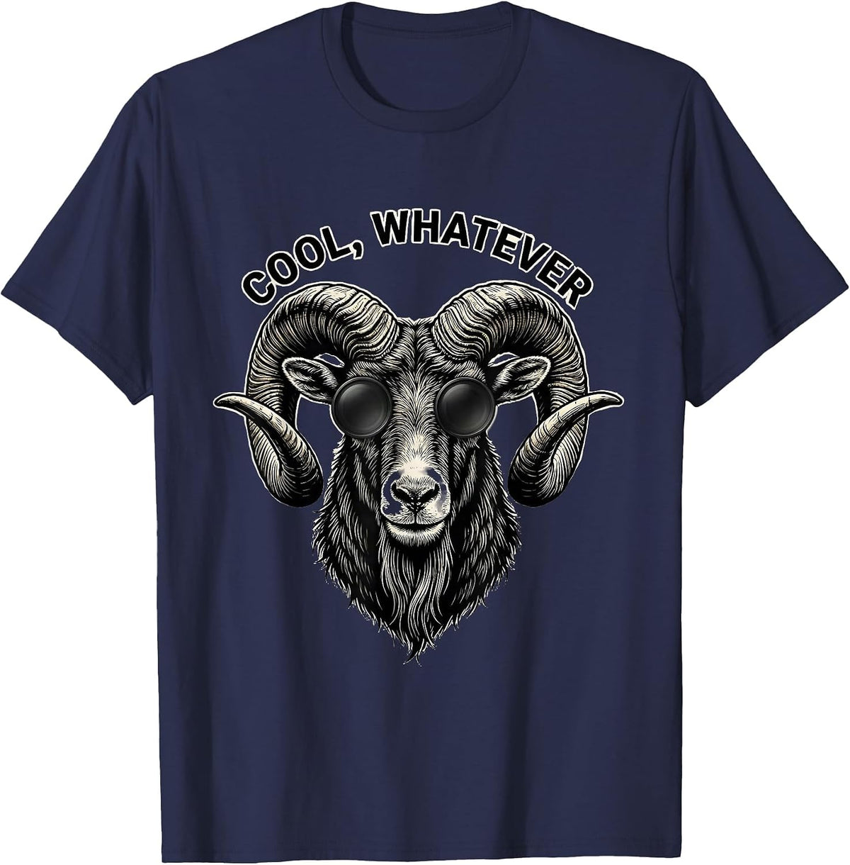 Cool Whatever Tattoo Goat Head Sunglasses Animal Humor T-Shirt - Navy Blue