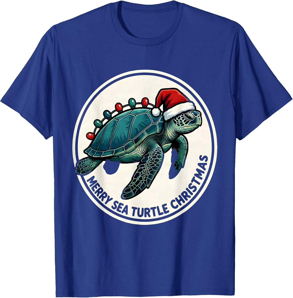 Merry Sea Turtle Christmas Cartoon Sea Turtle Lover Holiday T-Shirt - Royal Blue