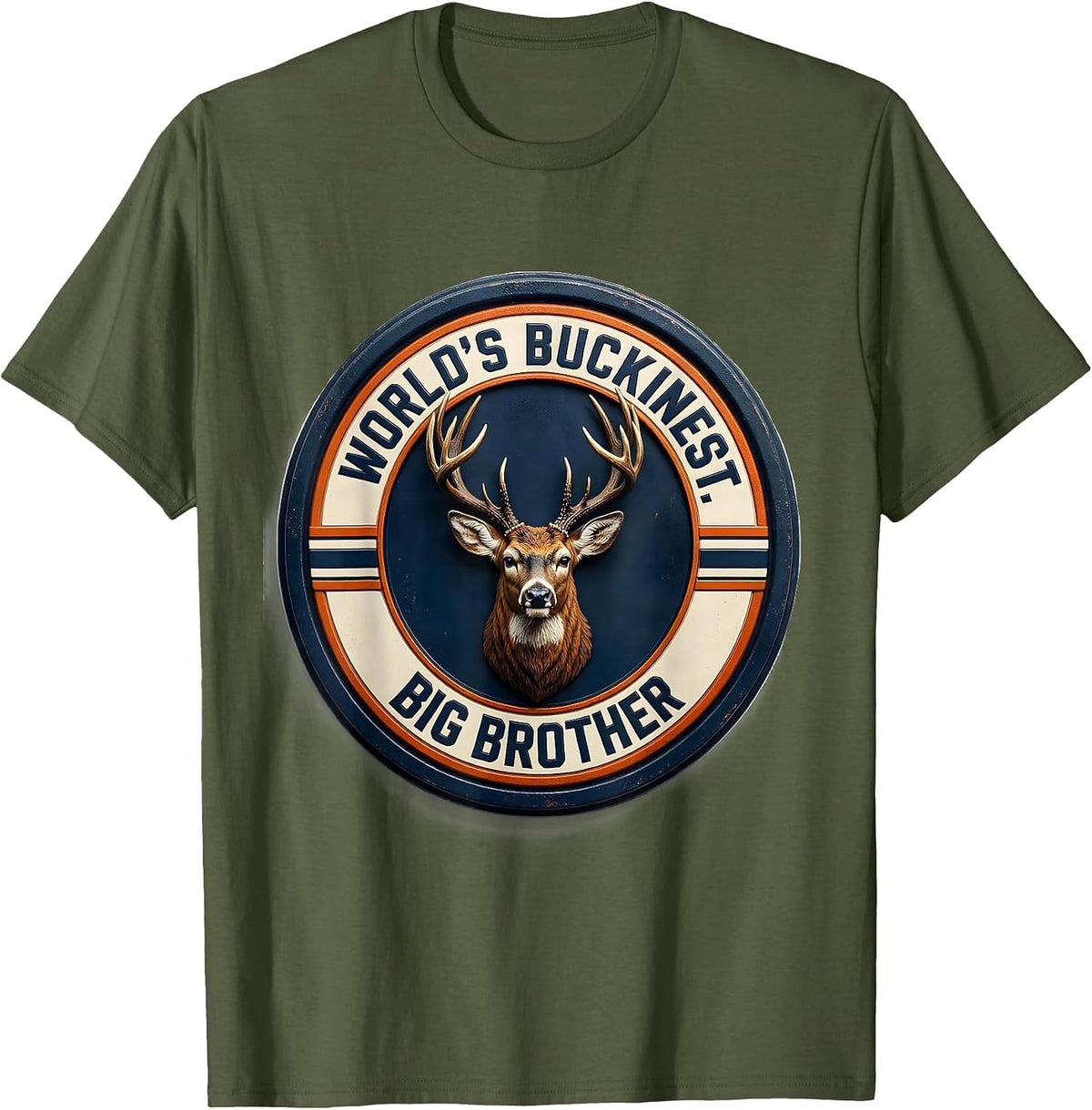 Men's World's Buckinest Big Brother Funny Deer Hunting Dad Joke T-Shirt - Olive Green