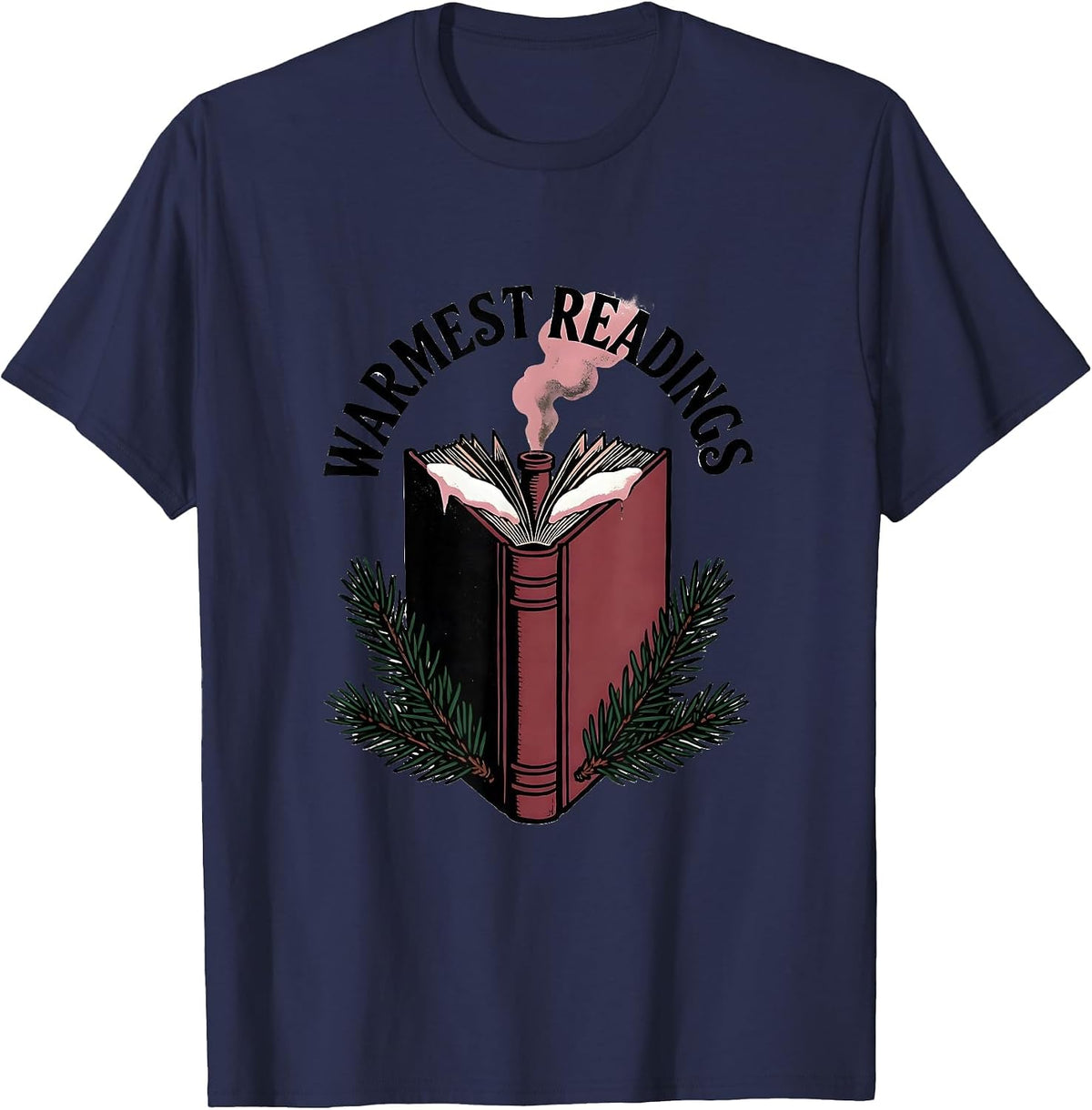 Warmest Readings Cozy Holiday Book Lover Bookworm Humor T-Shirt - Navy Blue