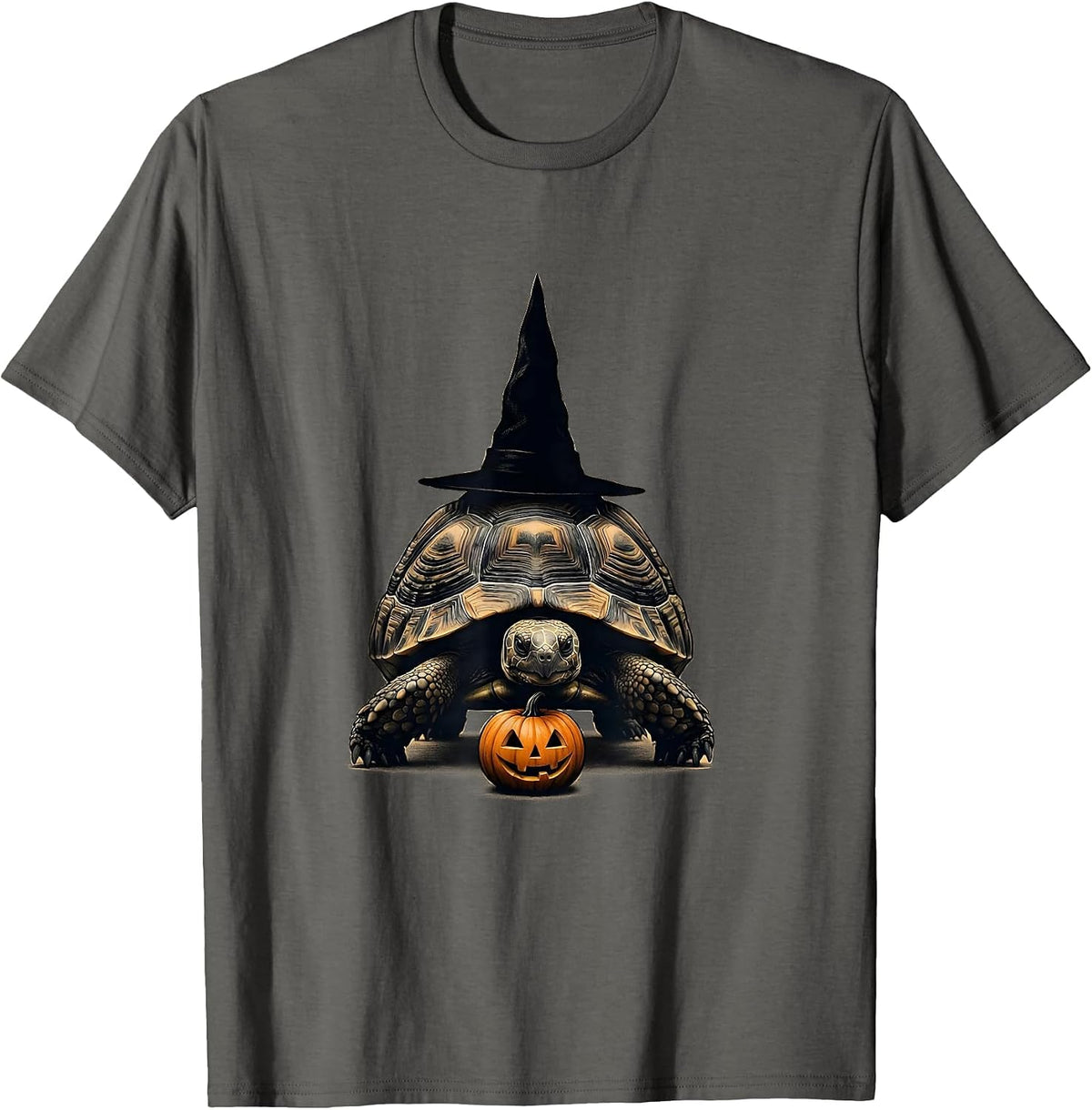 Turtle Witch Hat Pumpkin Halloween Costume Animal Lover T-Shirt - Asphalt Grey