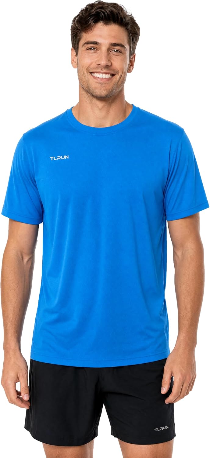 TLRUN Men’s Running T-Shirt, Lightweight Quick Dry Reflective Tee - Sky Blue