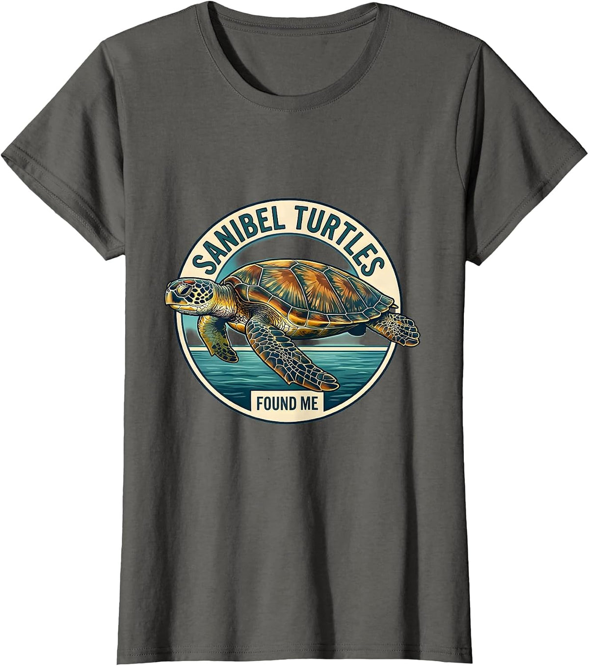 Women's Sanibel Turtles Found Me Sea Turtle Lover Beach Souvenir T-Shirt - Asphalt Grey