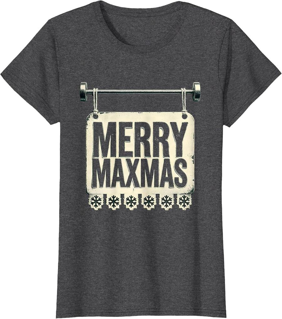 Women's Merry Maxmas Funny Christmas Gym Workout Fitness Gift T-Shirt - Dark Heather Grey