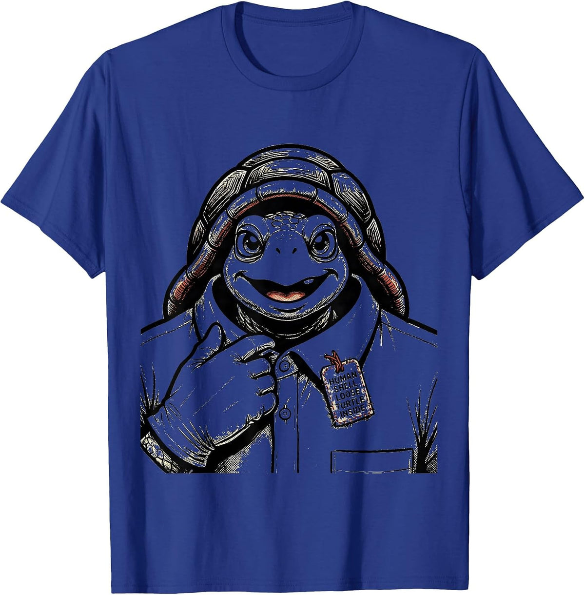 Human Shell Loose Turtle Inside Retro Cartoon Halloween T-Shirt - Royal Blue