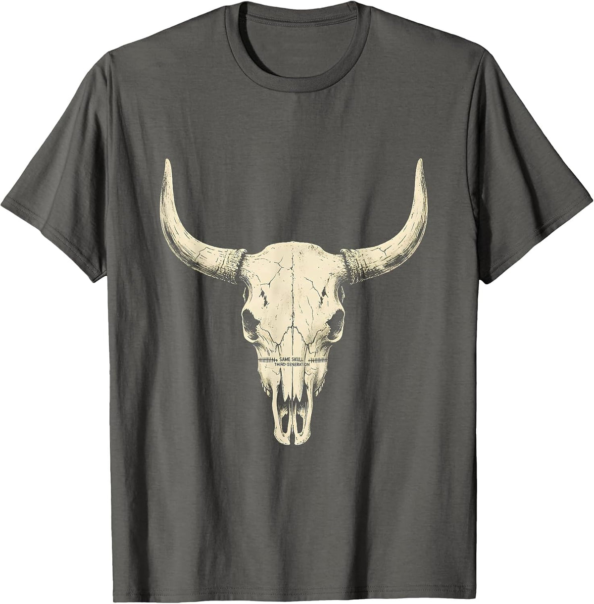 Men's Same Skull Third Generation Vintage Western Cowboy Cowgirl T-Shirt - Asphalt Grey