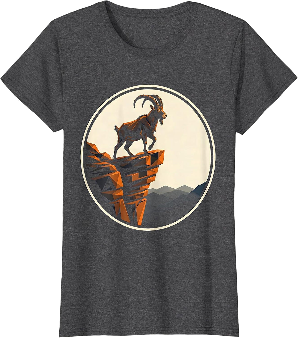 Women's Mountain Goat Sheer Cliff Edge Freedom Design T-Shirt - Dark Heather Grey
