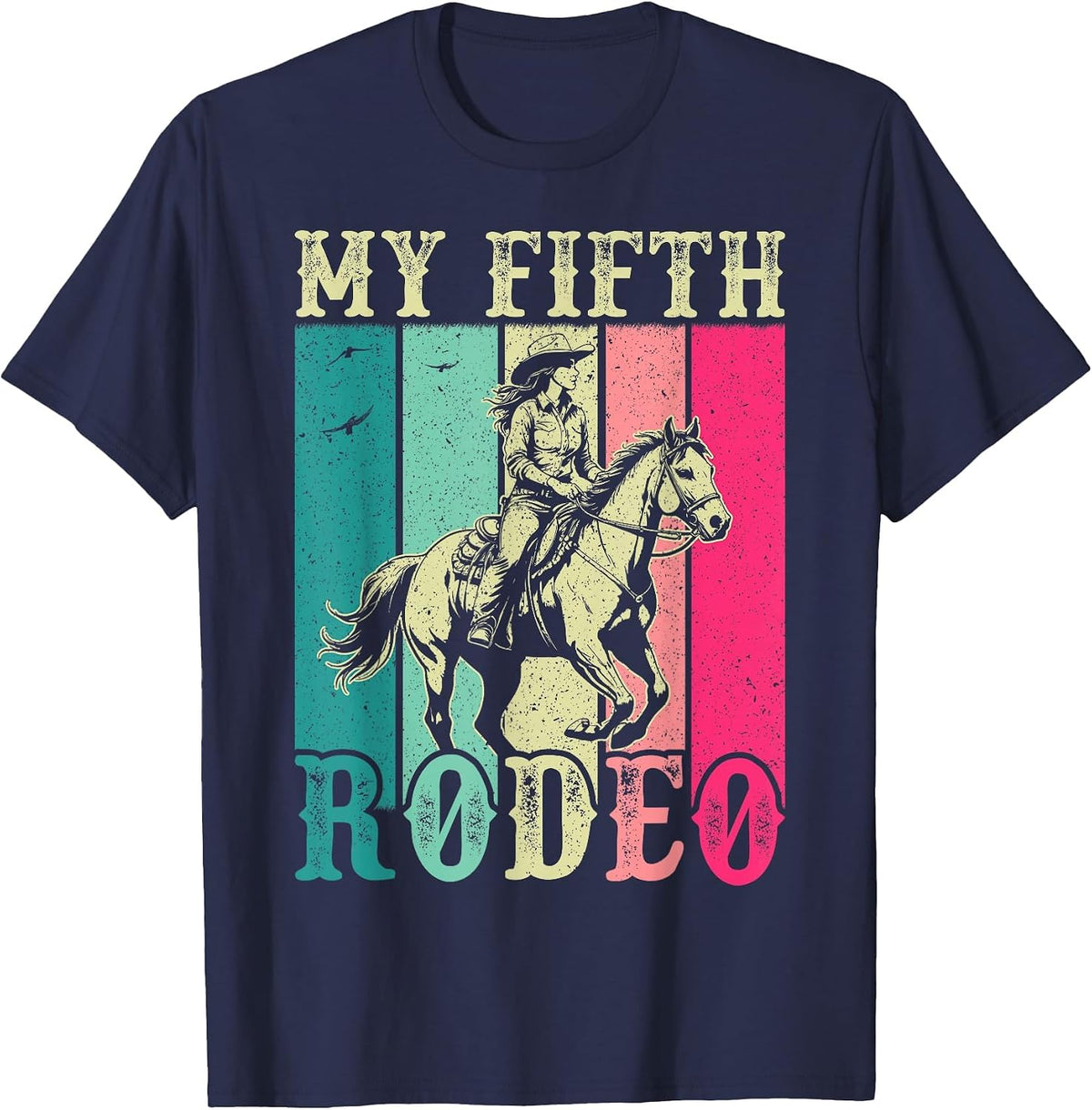 My Fifth Rodeo 5 Year Old Girl Cowgirl 5th Birthday Horse T-Shirt - Navy Blue