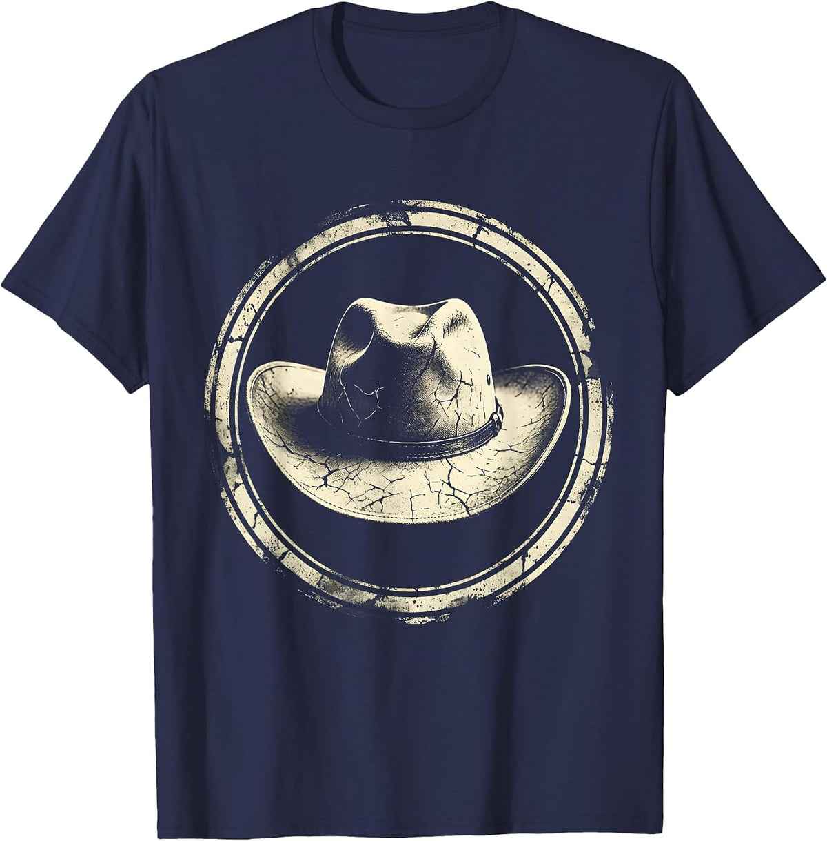 Cowgirl Hat Wildflowers Western Floral Illustration T-Shirt - Navy Blue