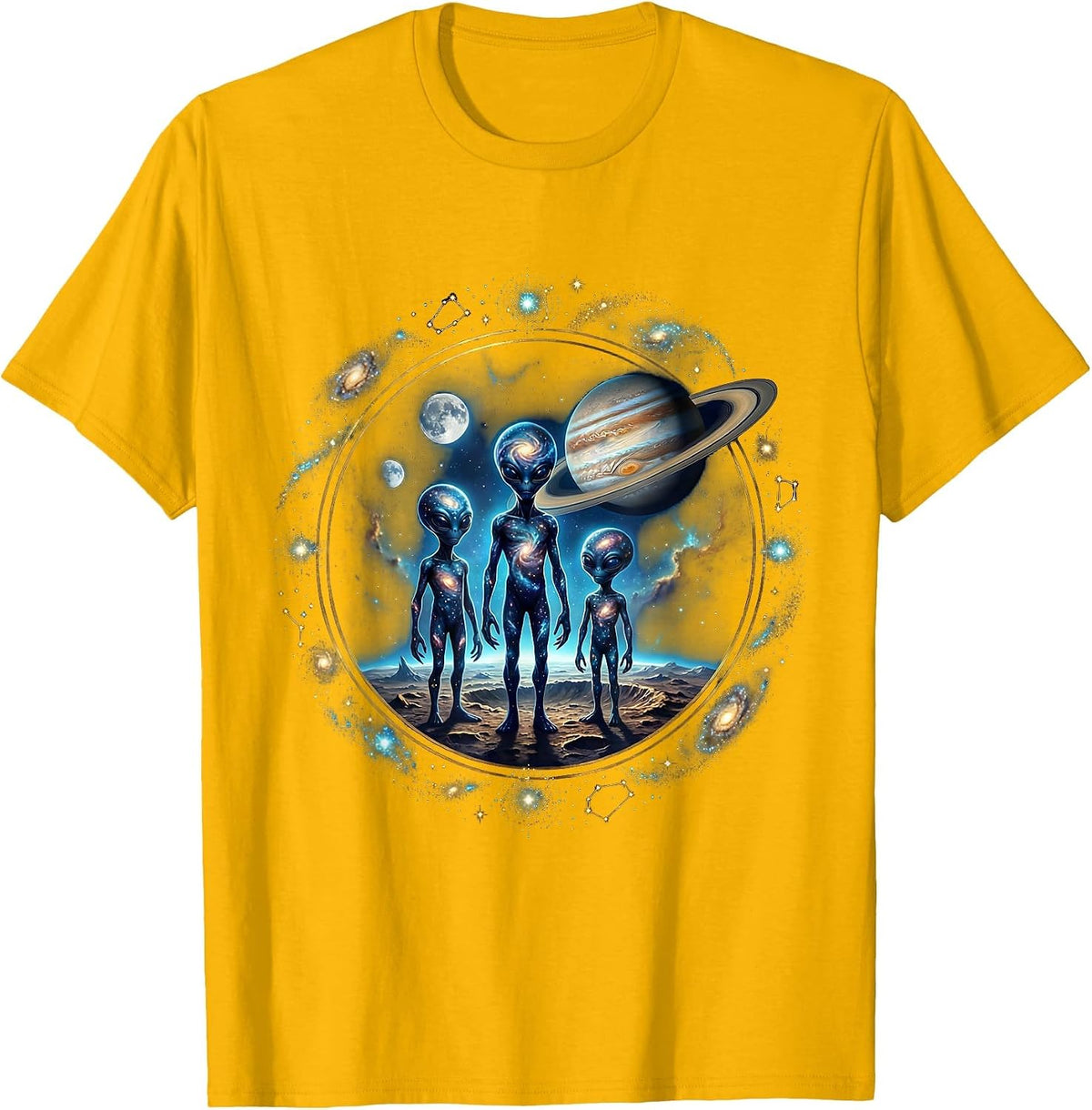 Alien Family Portrait on a Distant Planet T-Shirt - Golden Yellow