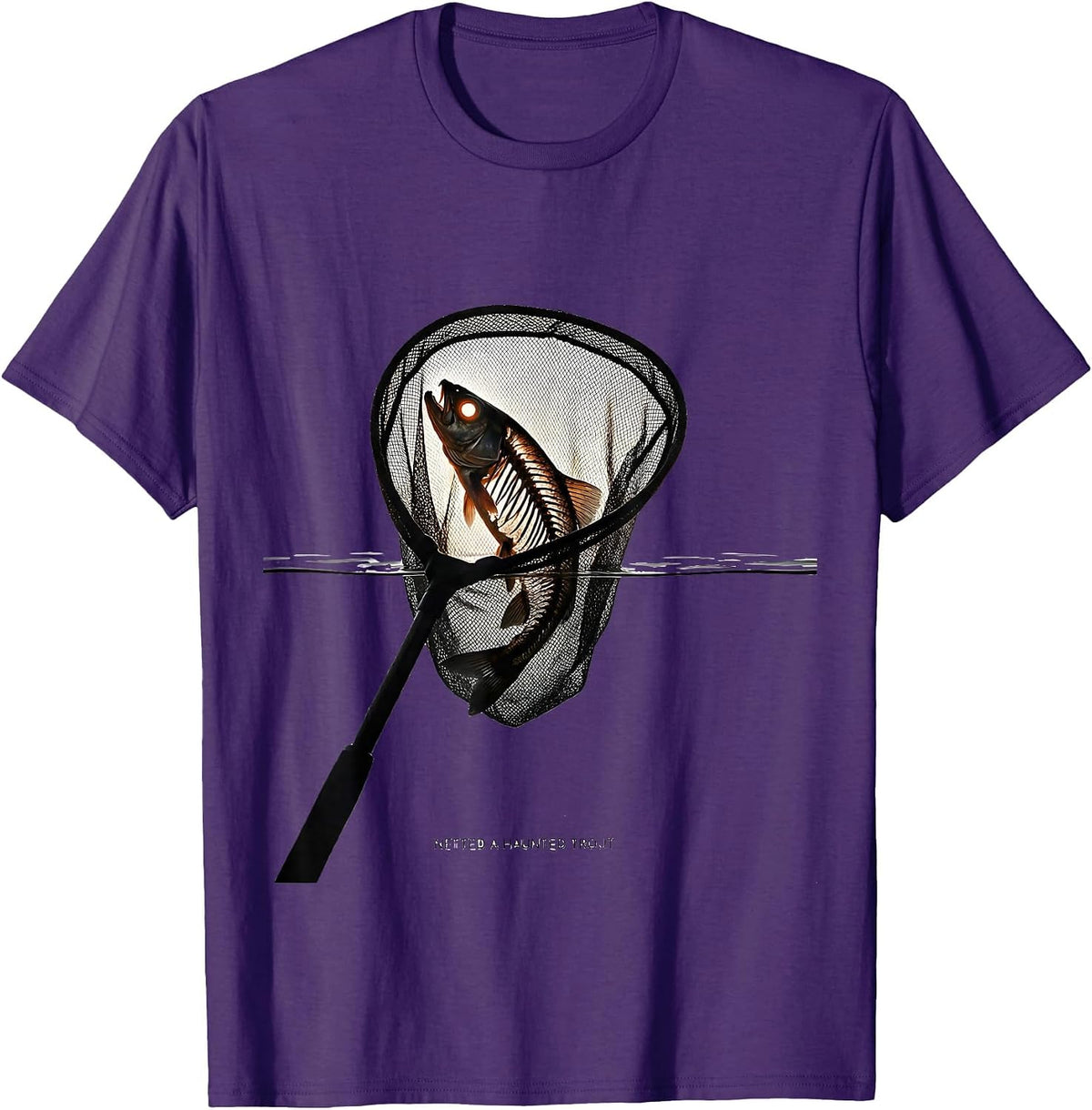 Men's Netted a Haunted Trout Minimalist Halloween Fishing Spooky T-Shirt - Purple