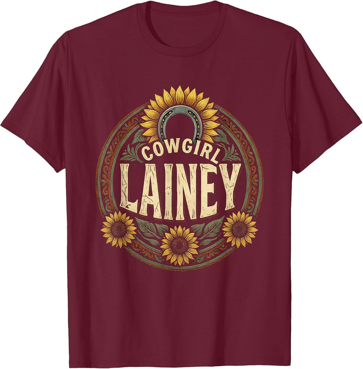 Cowgirl Lainey Boho Folk Floral Western Cowgirl Gift T-Shirt - Burgundy