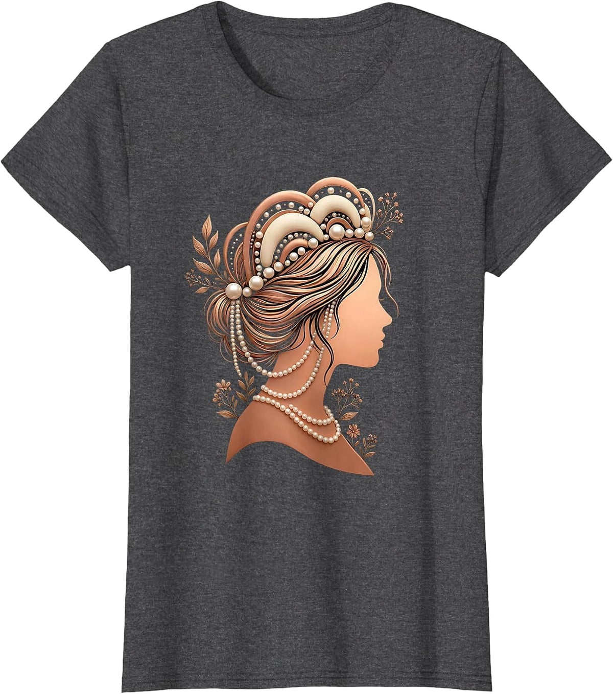 Women's Glam Crown and Pearls Mimi Graphic Tee T-Shirt - Dark Heather Grey