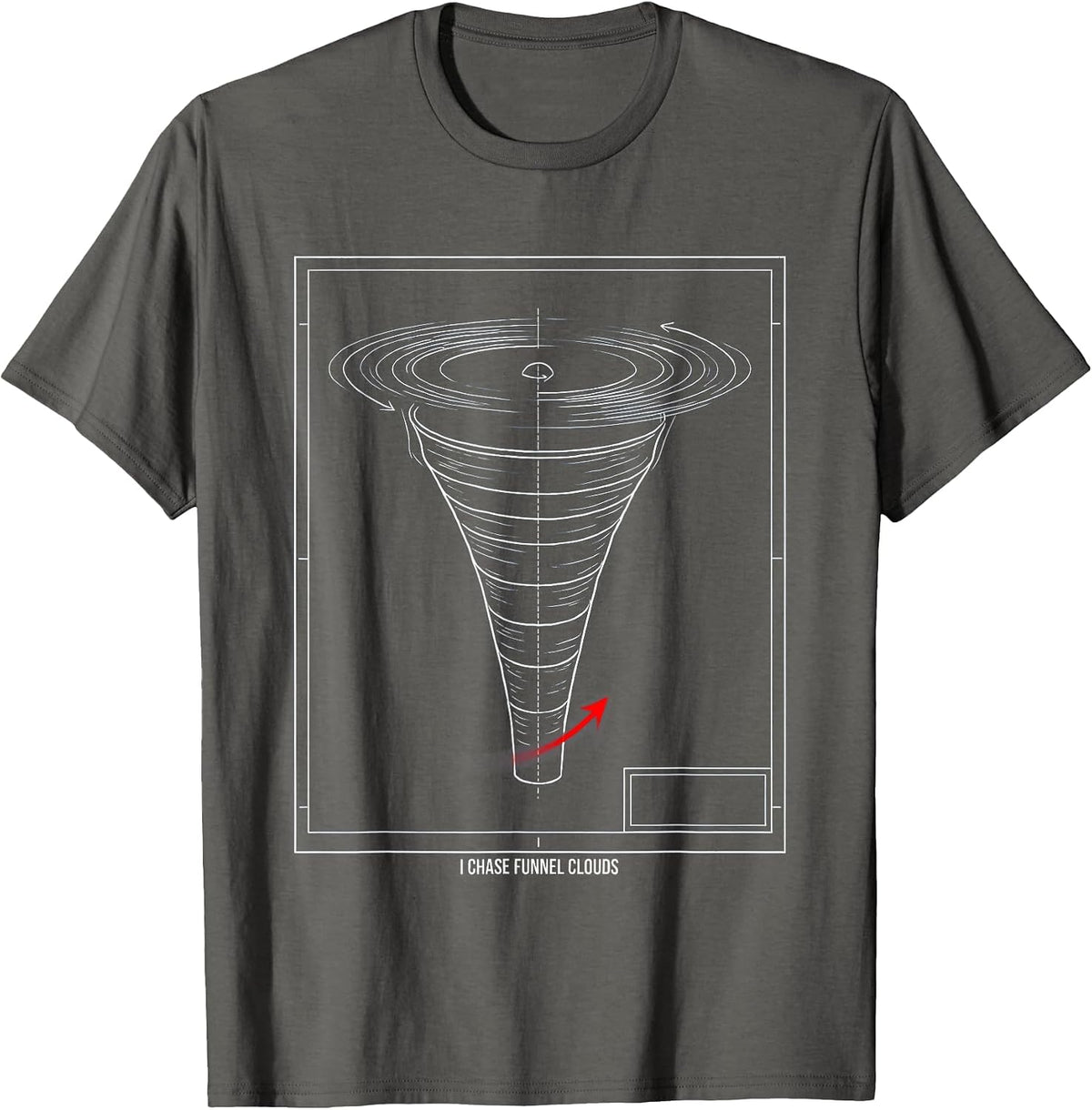 I Chase Funnel Clouds Technical Blueprint Meteorology Storm T-Shirt - Asphalt Grey