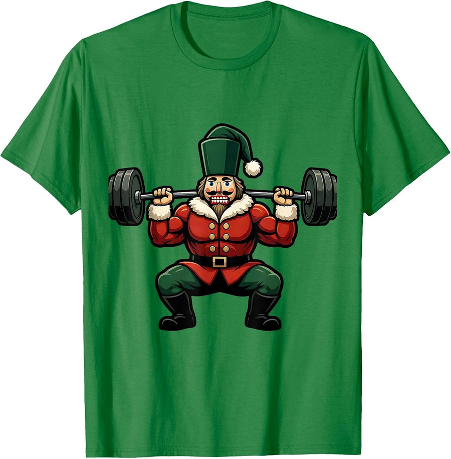 Men's Muscular Nutcracker Mascot Logo Christmas Gym Weightlifting T-Shirt - Kelly Green