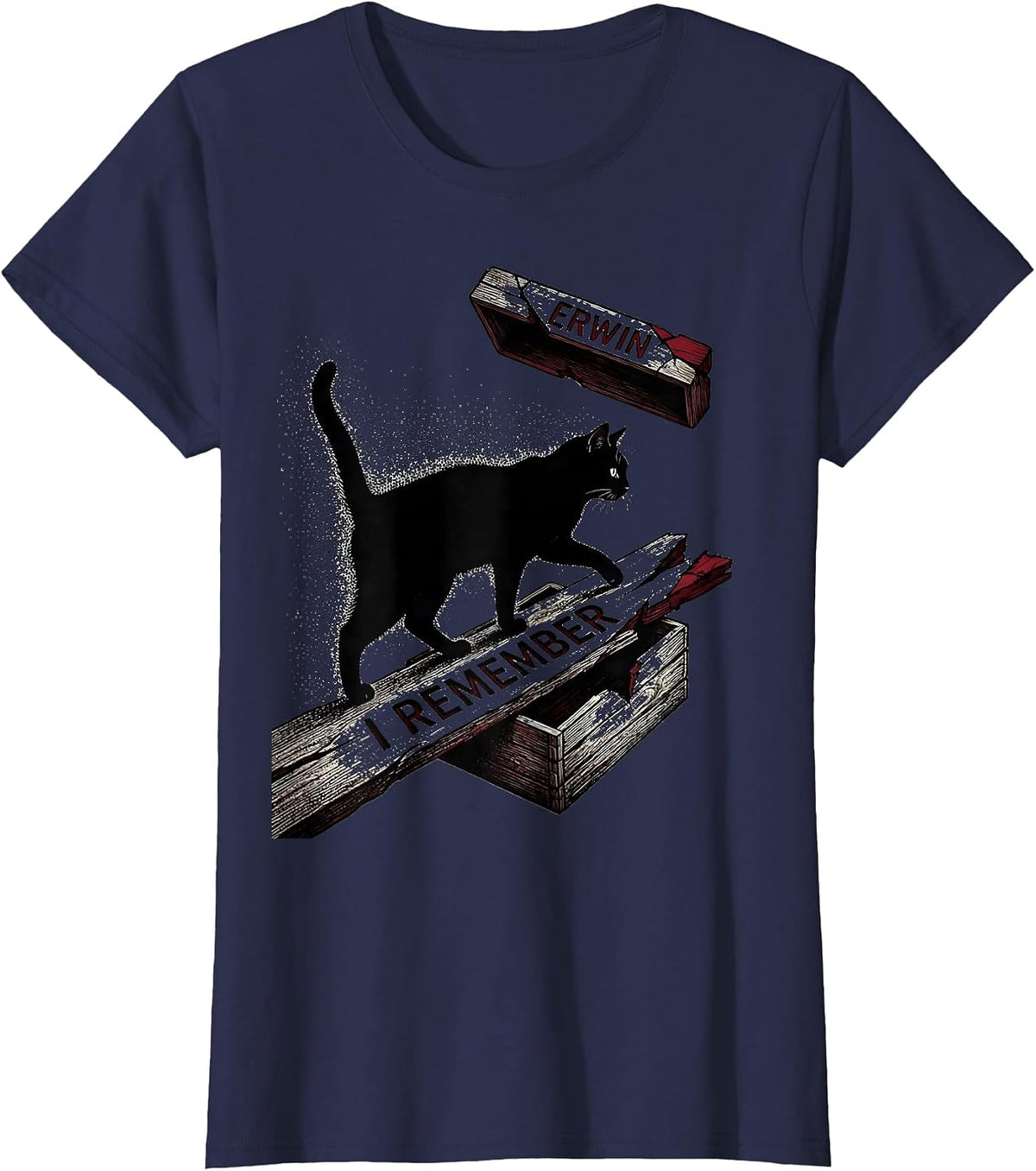 Women's I Remember Erwin Blackwork Dotwork Quantum Physics Humor T-Shirt - Navy Blue