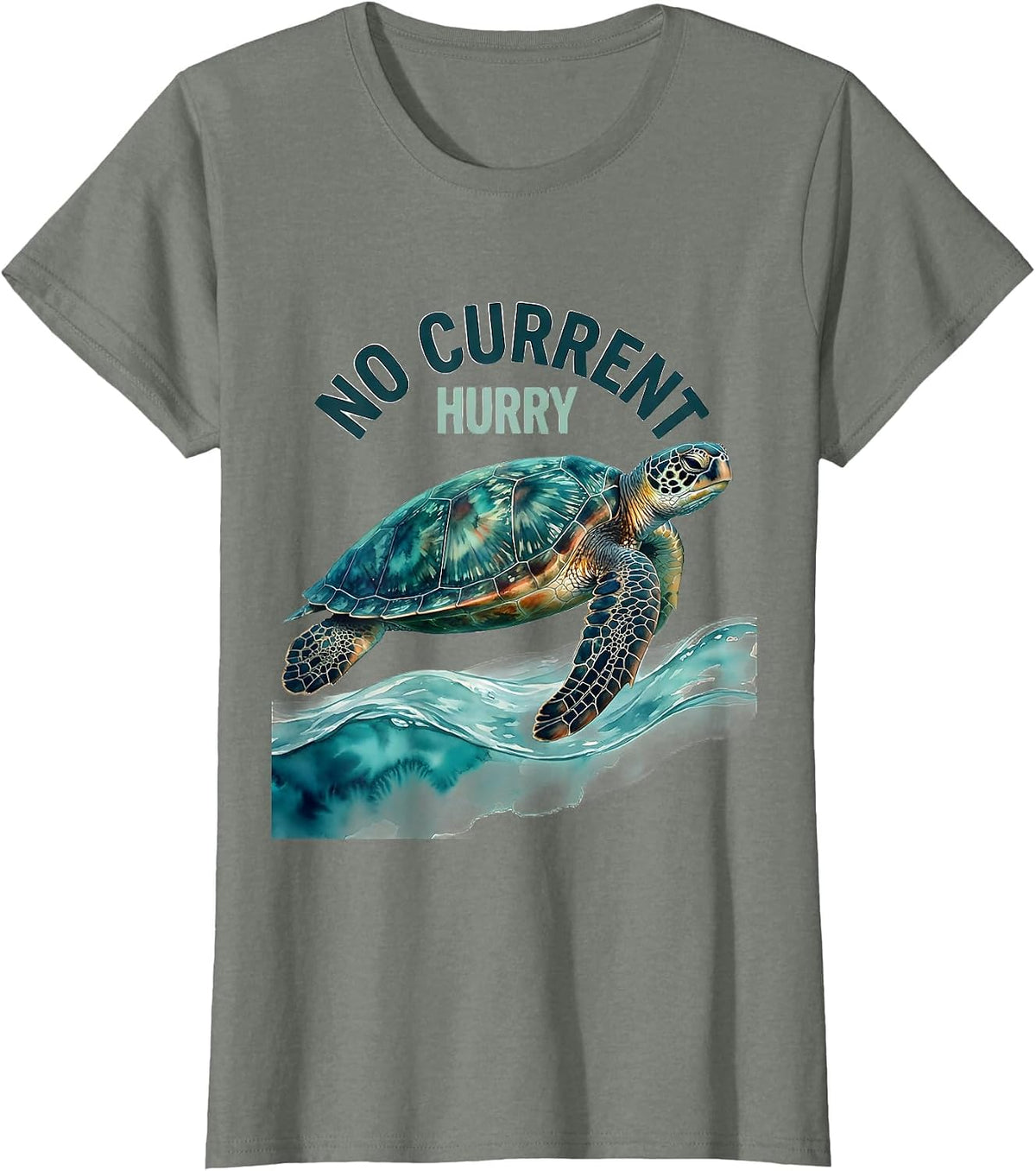 No Current Hurry Watercolor Sea Turtle Beach Souvenir T-Shirt - Olive Heather