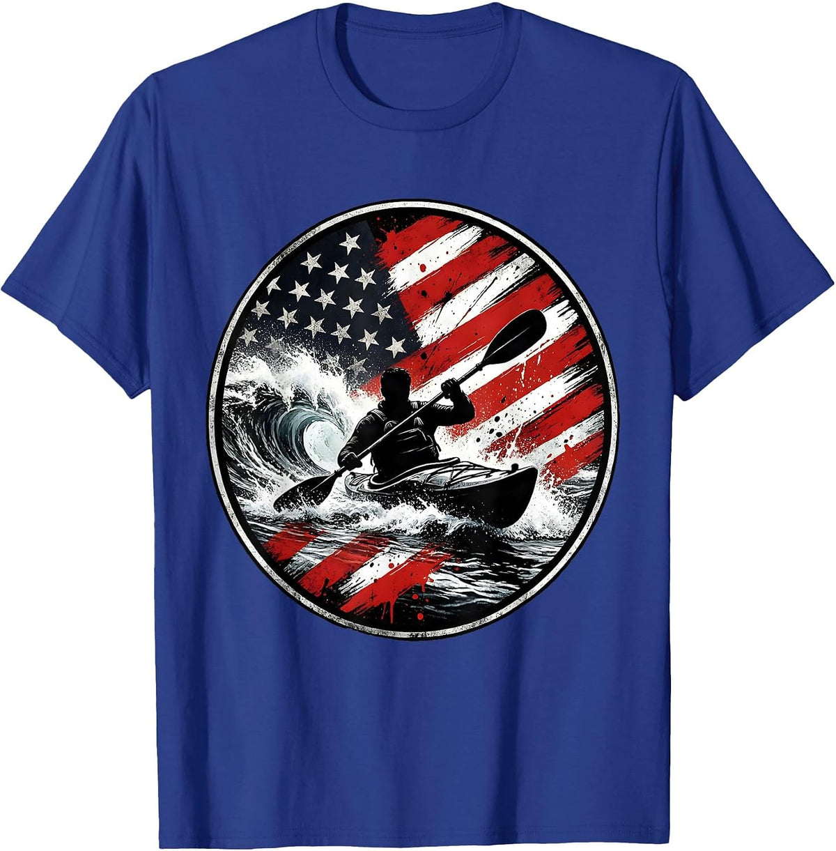 Whitewater Kayaker Paddling Rapids Graphic T-Shirt - Royal Blue
