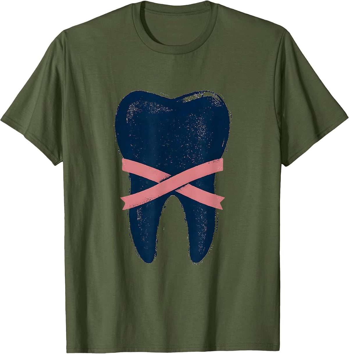 Stacked Tooth Pink Ribbon Dental Breast Cancer Awareness T-Shirt - Olive Green