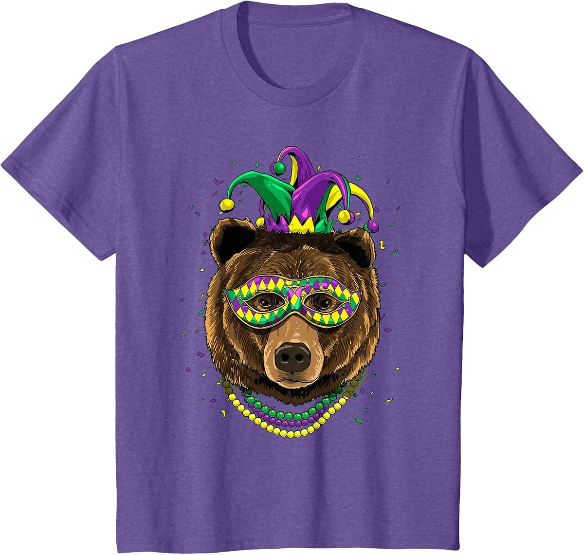 Bear Animal Lover Cute Mardi Gras Carnival Jester T-Shirt, Youth, Purple Heather, 2T - As Pictured