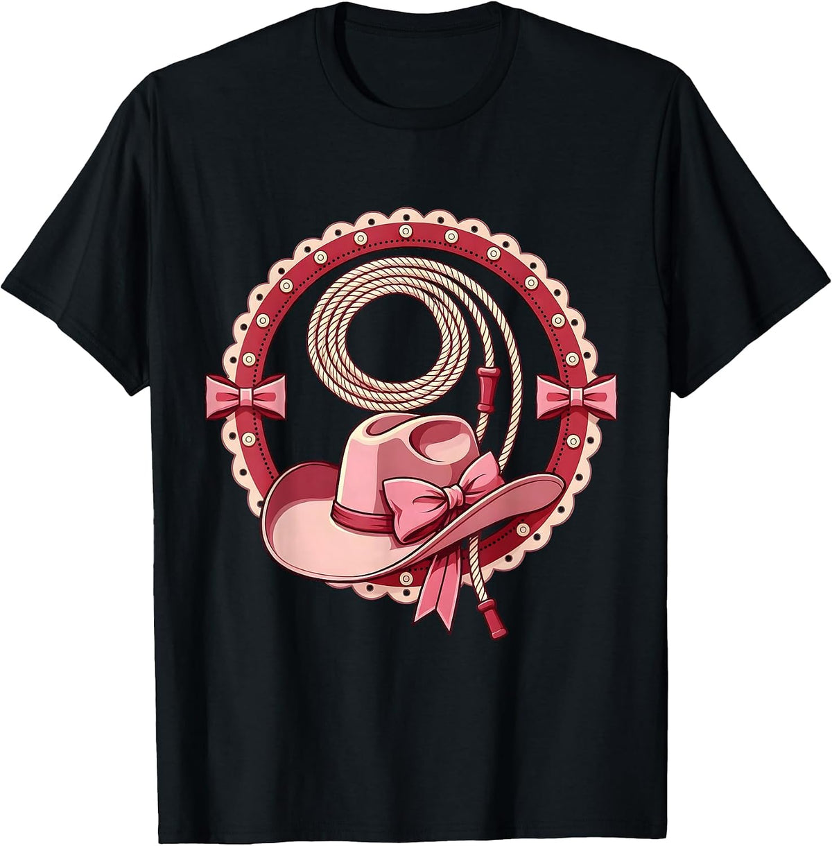 Men's Pink Cowgirl Lasso Twirl Western Rodeo Graphic T-Shirt - Black