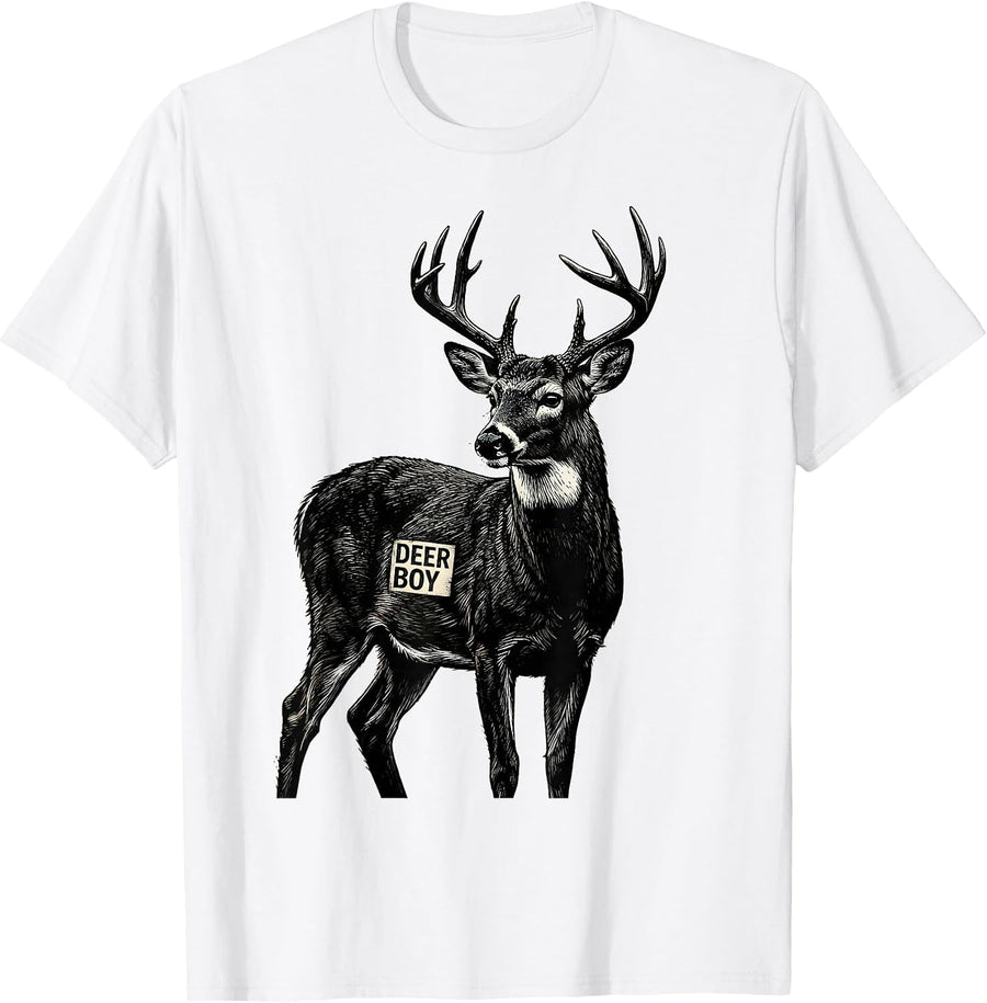 Men's Deer Boy Funny Camo Hunting Youth Teens Kids Humor T-Shirt - White