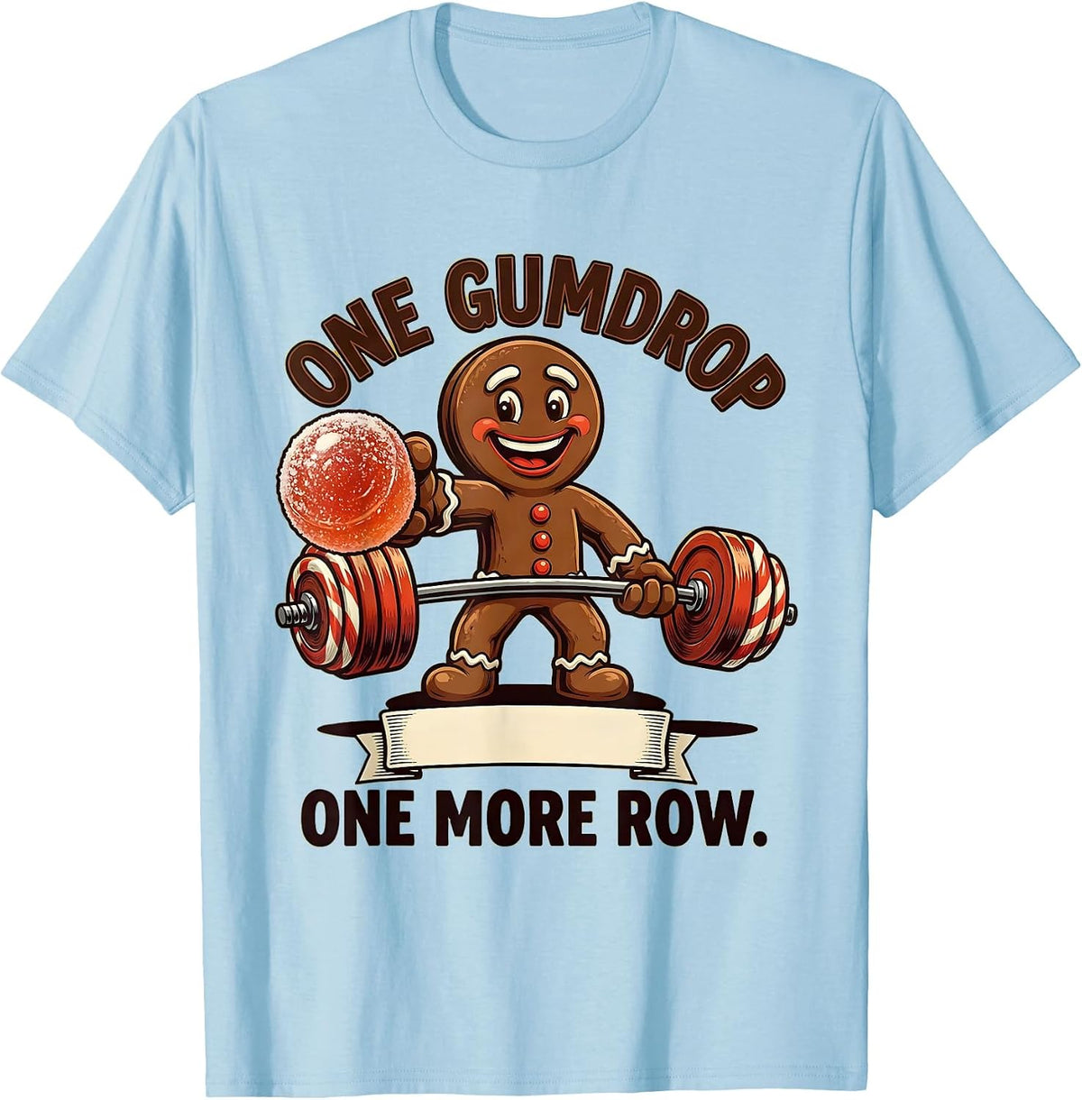 Men's One Gumdrop, One More Row Retro Advertising Mascot Gym T-Shirt - Baby Blue