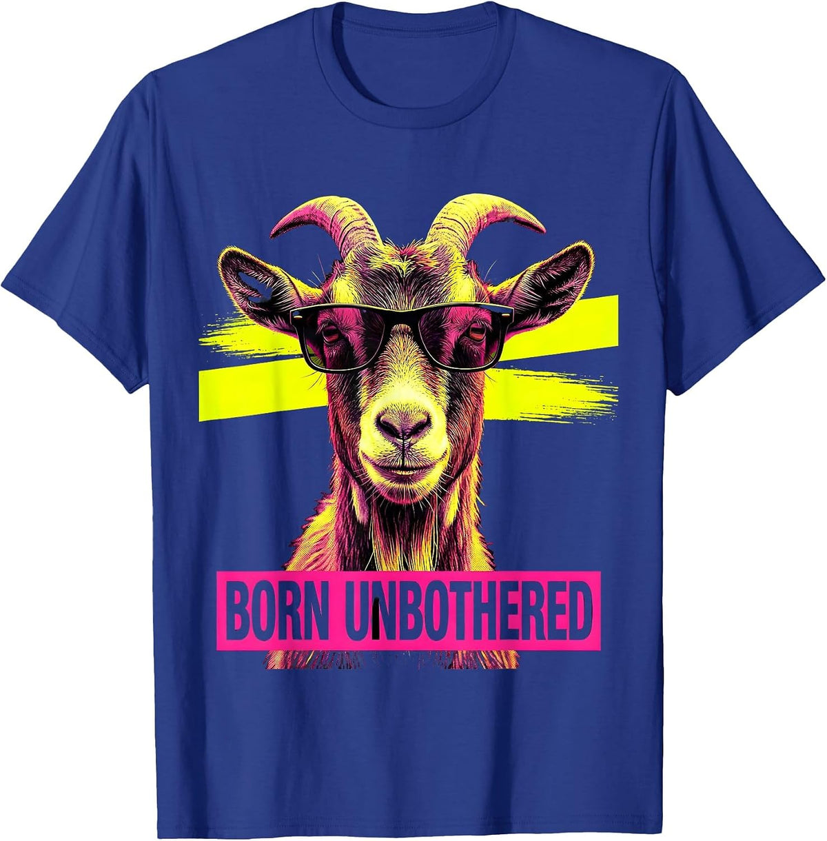 Born Unbothered Risograph Goat Sunglasses Animal Humor T-Shirt - Royal Blue