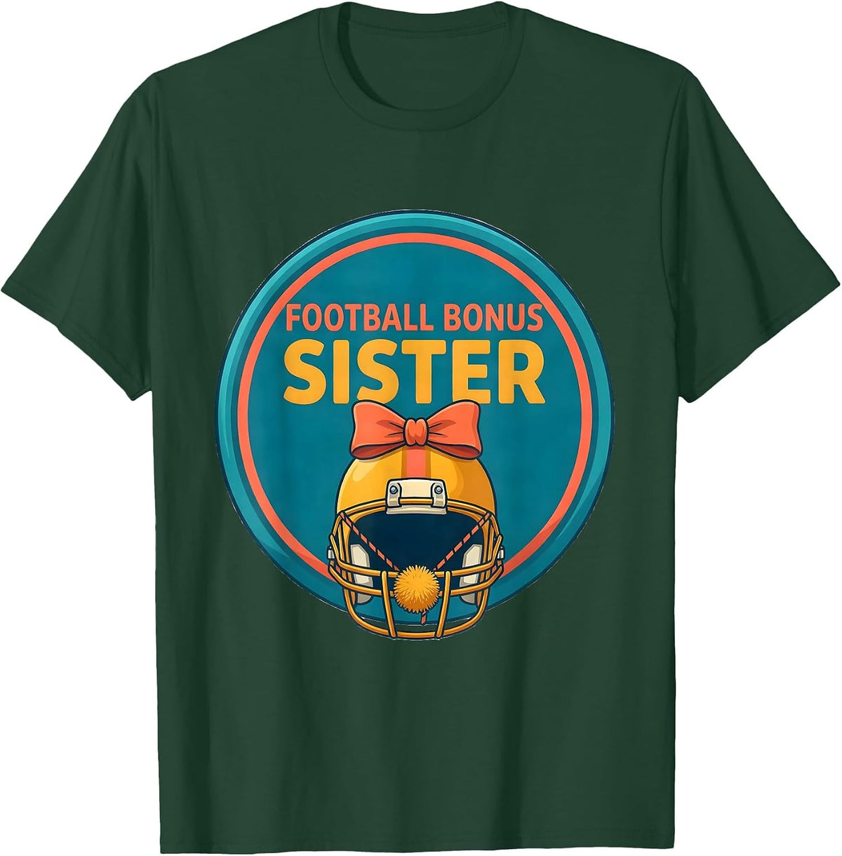 Football Bonus Sister Flat Vector Coquette Bow Game Day T-Shirt - Dark Green