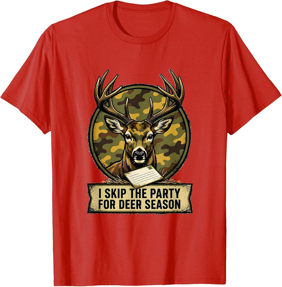 Men's I Skip The Party For Deer Season Funny Deer Hunting Dad T-Shirt - Red