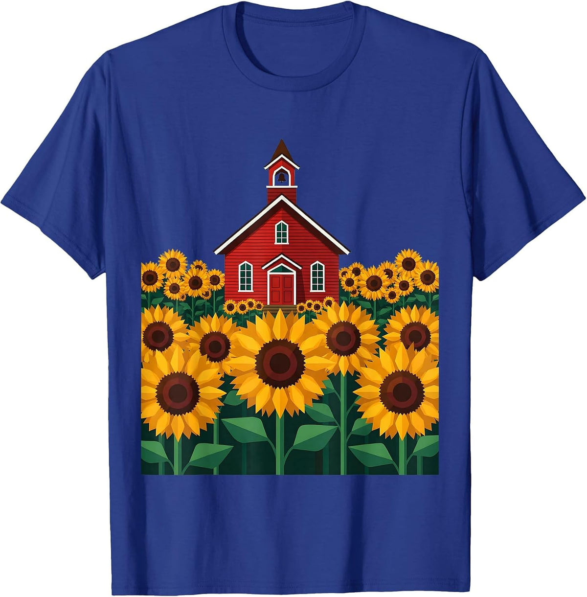 2nd Grade Teacher Sunflower Schoolhouse Design T-Shirt - Royal Blue