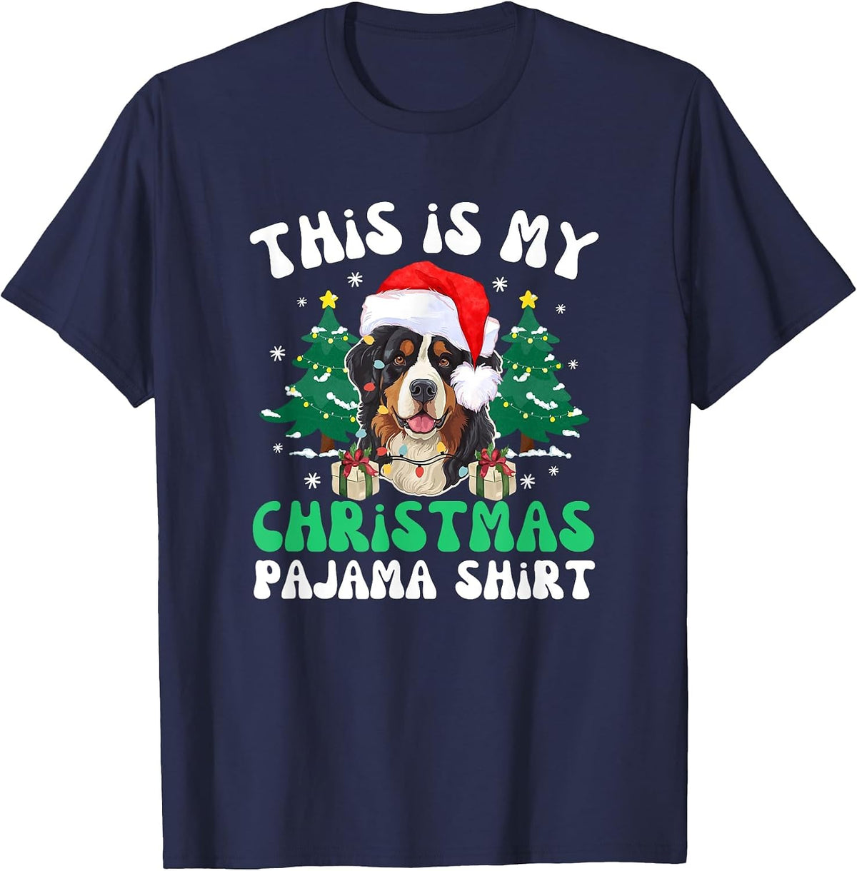 Bernedoodle Dog Lovers Tee, This is My Christmas Pajama T-Shirt - Navy Blue