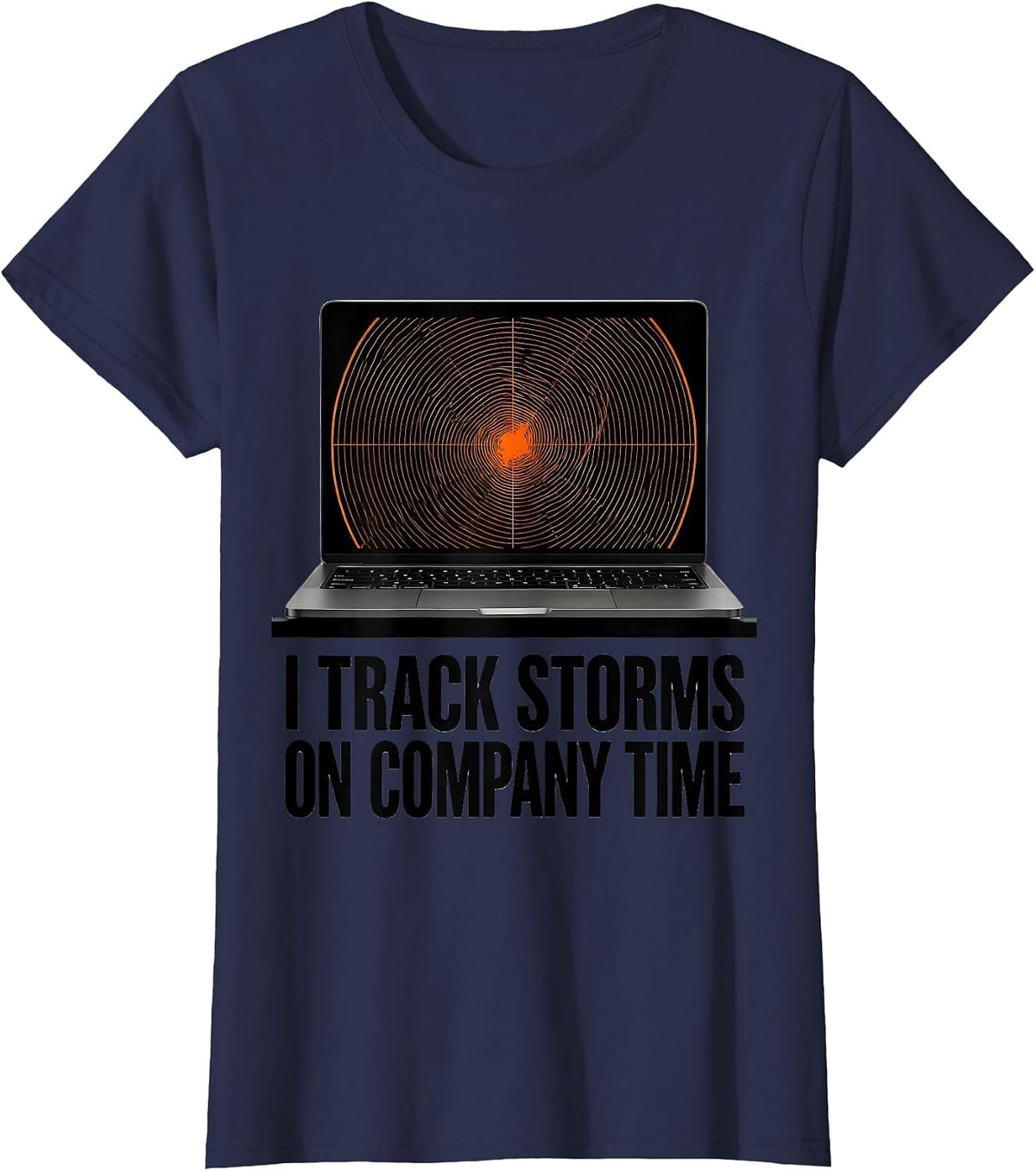 Women's I Track Storms On Company Time Brutalist Meteorology T-Shirt - Navy Blue