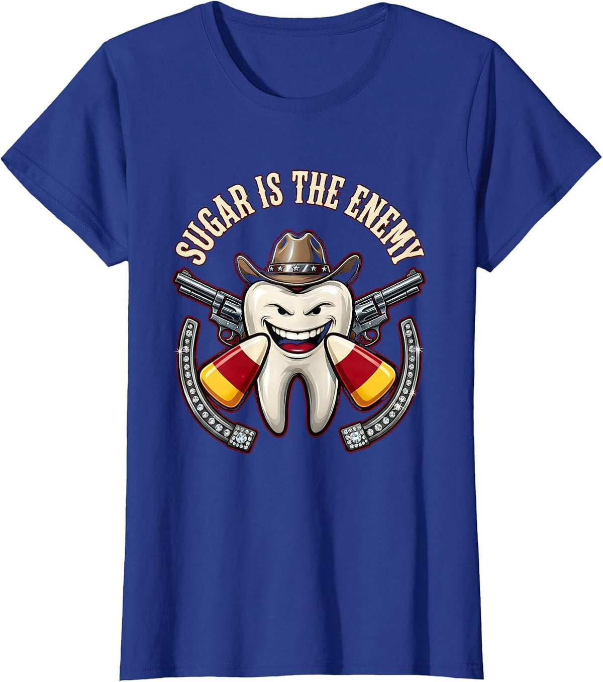 Women's Sugar Is The Enemy Dental Halloween Design T-Shirt - Royal Blue