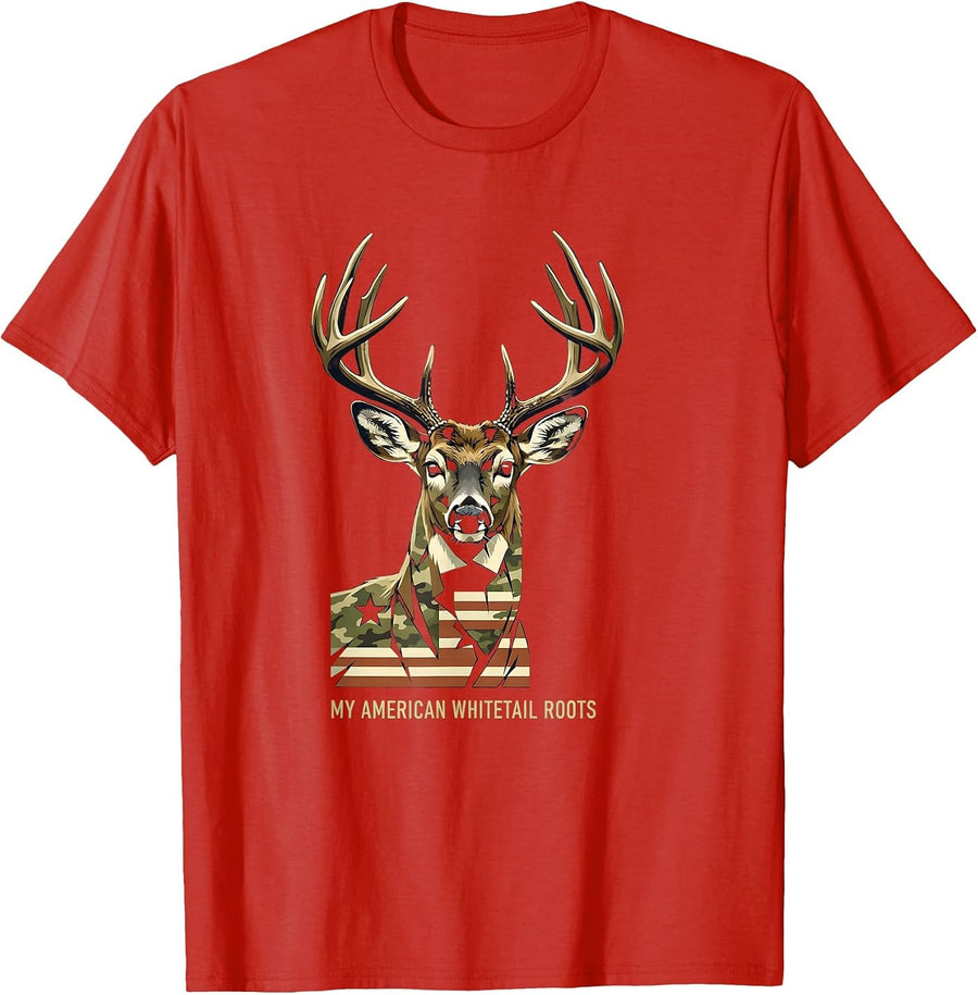 Men's My American Whitetail Roots Camo Deer Hunting Gift Hunter T-Shirt - Red