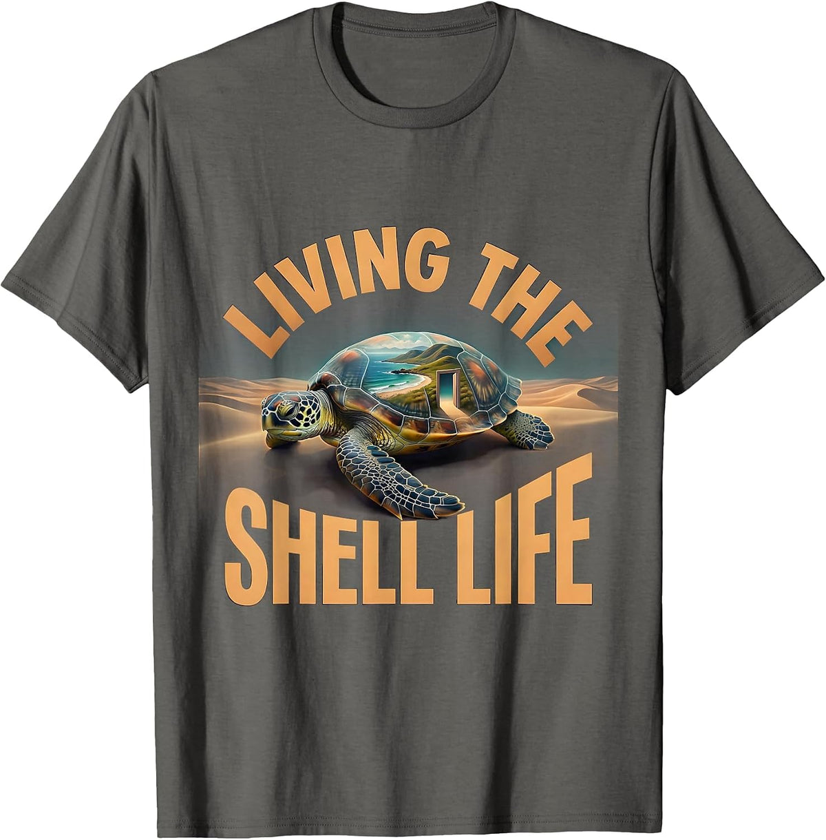 Men's Living the Shell Life Turtle Graphic Design T-Shirt - Asphalt Grey