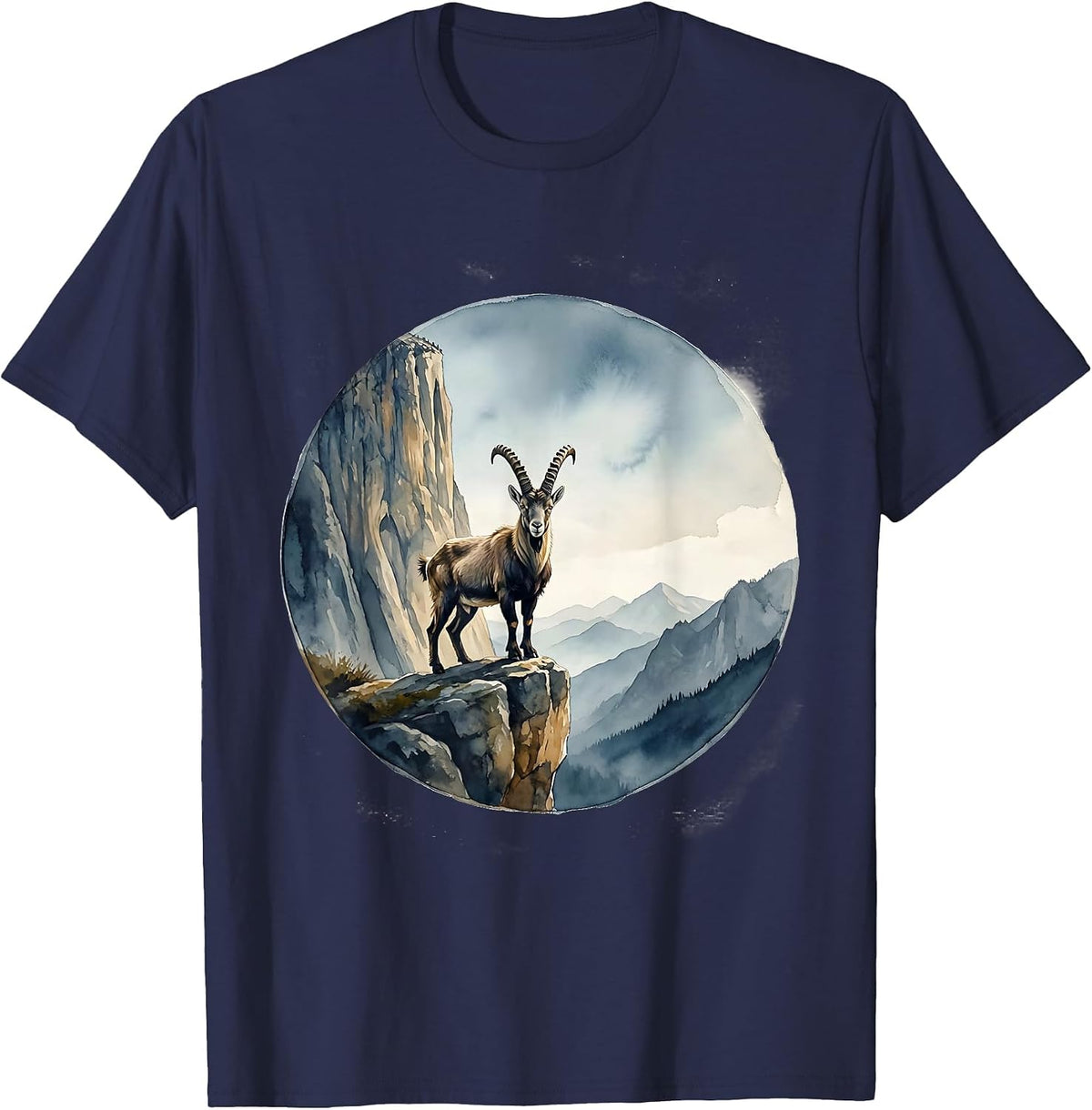 Men's Be Still Mountain Goat Cliff Ledge Illustration T-Shirt - Navy Blue