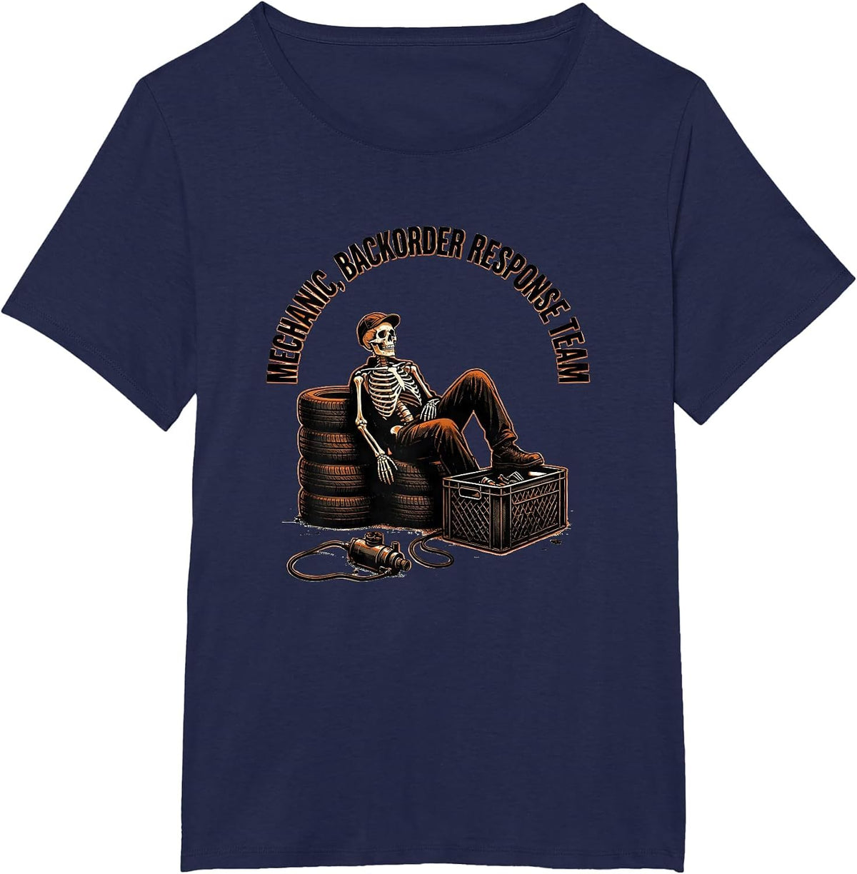 Women's Mechanic Backorder Response Team Funny Auto Repair Skeleton T-Shirt - Navy Blue