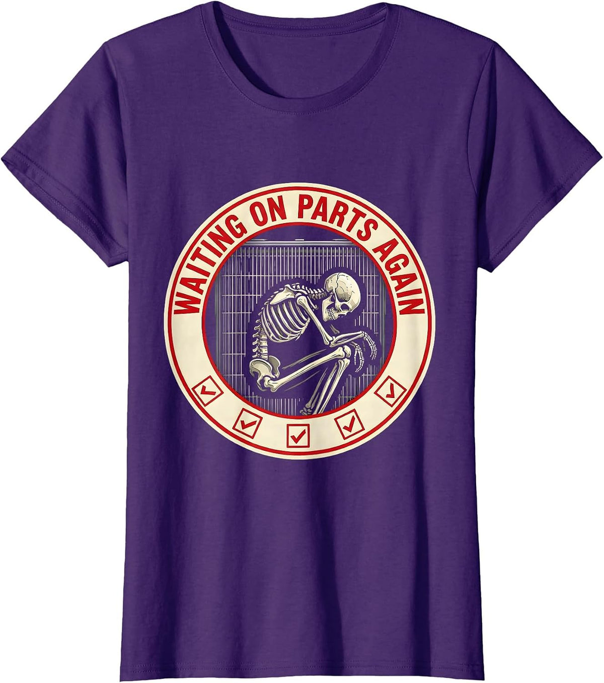 Women's Waiting On Parts Again Funny Mechanic Skeleton Auto Repair T-Shirt - Purple