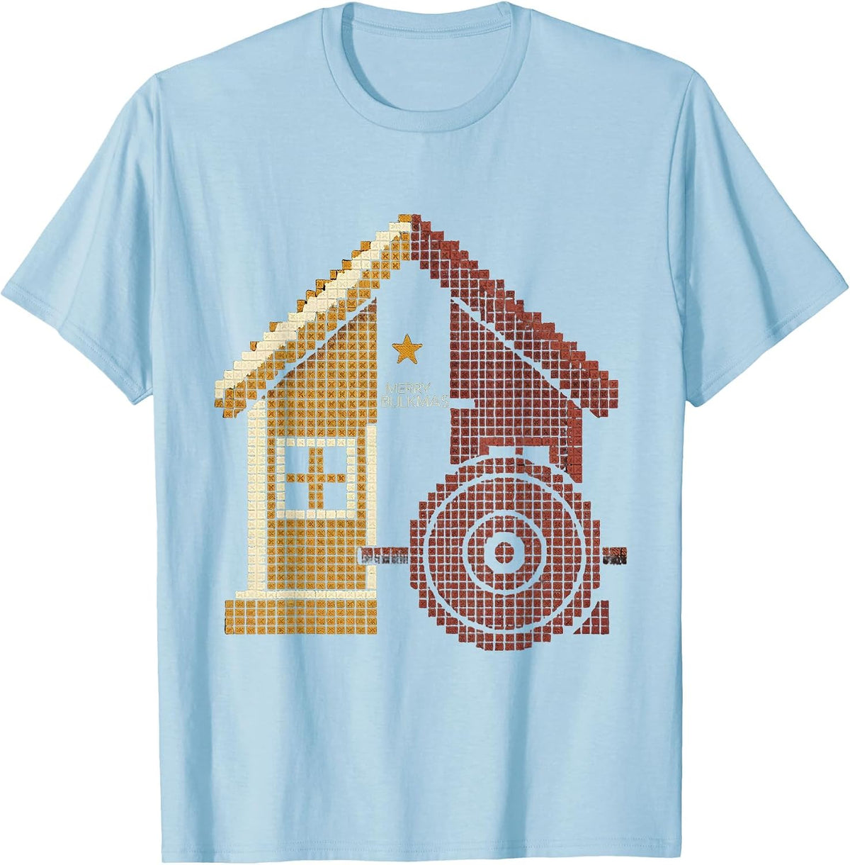 Men's Merry Bulkmas Cross Stitch Sampler Funny Gym Workout T-Shirt - Baby Blue