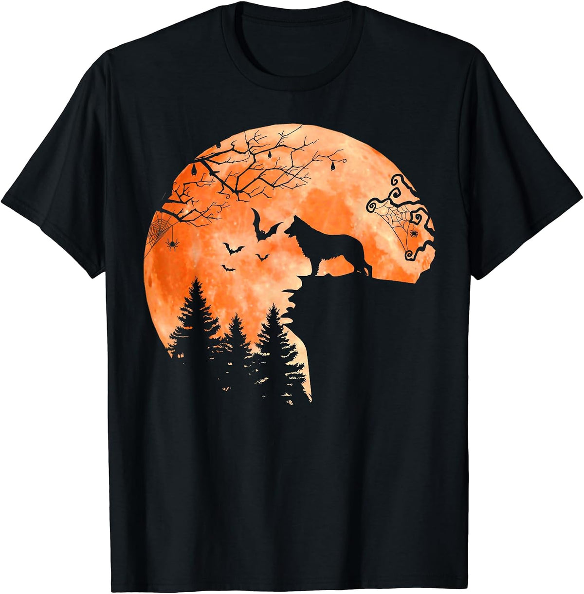 German Shepherd and Moon Silhouette Dog Lover Halloween T-Shirt, Men, Black, Small - As Pictured